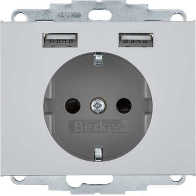 Gniazdo Schuko z ładowarką USB 2,4A Aluminium mat Berker K.5 - 48037003