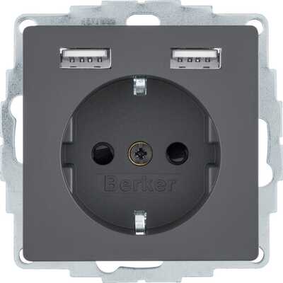 Gniazdo Schuko z ładowarką USB 2,4A Antracyt aksamit Berker Q.1/Q.3/Q.7 - 48036086