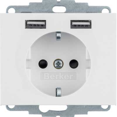 Gniazdo Schuko z ładowarką USB 2,4A Biały połysk połysk Berker K.1 - 48037009