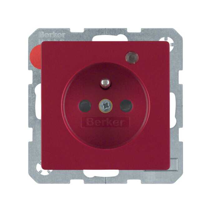 Gniazdo z uziemieniem i diodą LED Czerwony aksamit Berker Q.1/Q.3/Q.7 - 6765096015