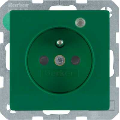 Gniazdo z uziemieniem i diodą LED Zielony aksamit Berker Q.1/Q.3/Q.7 - 6765096013