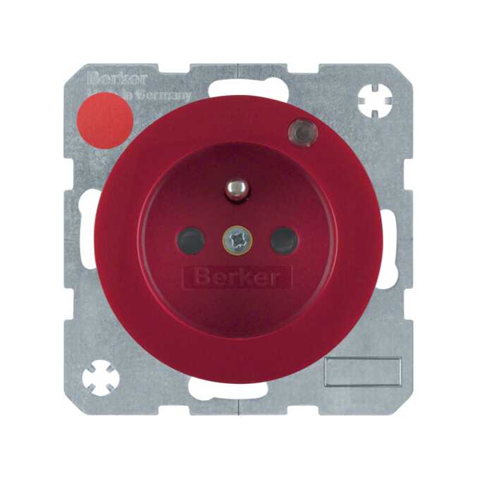 Gniazdo z uziemieniem i diodą LED Czerwony połysk Berker R.1/R.3/R.8 - 6765092022