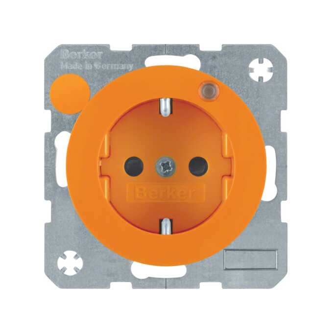Gniazdo z uziemieniem i diodą LED Pomarańczowy połysk Berker R.1/R.3/R.8 - 6765092007