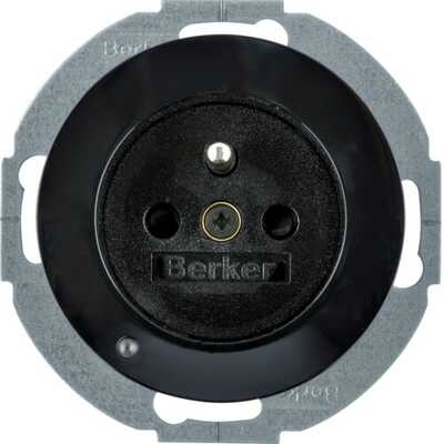 Gniazdo z uziemieniem i podświetleniem LED Czarny połysk Berker R.1/R.3/R.8 - 6765102045