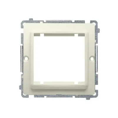 Beżowy adapter (przejściówka) Simon Basic BMA45/12 do osprzętu standardu 45x45 mm, widok z przodu na jednolitym tle.