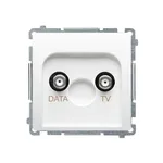 Gniazdo antenowe TV-DATA Simon Basic w kolorze białym, z dwoma przyłączami.