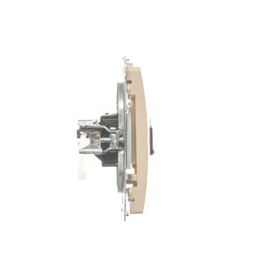 Gniazdo komputerowe RJ45 kat.6 Simon Basic BM61.01/12 w kolorze beżowym, widok z boku, mechanizm montażowy