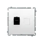 Gniazdo komputerowe pojedyncze RJ45, kat.6, białe, Simon Basic. Widok od przodu, z widocznym gniazdem RJ45 i miejscem na dodatkowy moduł.