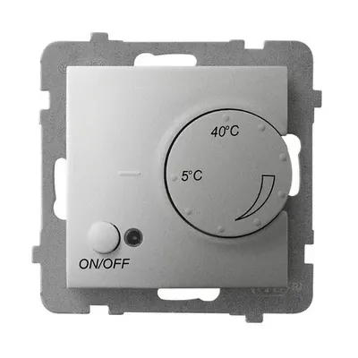 Regulator temperatury z czujnikiem napowietrznym Ospel Aria RTP-1UN/m/18, biały, z pokrętłem regulacji od 5°C do 40°C i przyciskiem ON/OFF.