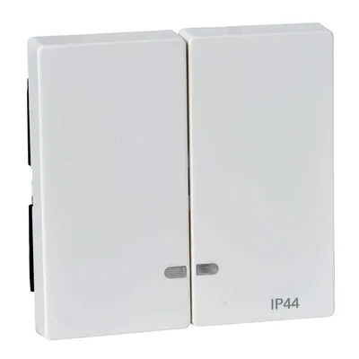 Podwójny klawisz z oczkiem IP-44 w kolorze białym polarnym, seria Merten System M, producent Schneider Electric.