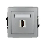 Gniazdo HDMI 2.0 pojedyncze Karlik DECO w kolorze srebrny metalik z polem opisowym i widocznym portem HDMI.