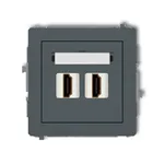 Podwójne gniazdo HDMI 2.0 Karlik DECO w kolorze grafitowym matowym, z polem opisowym.
