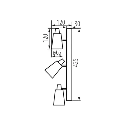 Schemat techniczny oprawy ścienno-sufitowej SEMPRA EL-3I B-SR Czarny Kanlux z wymiarami: 120x30 mm, wysokość 425 mm, średnica klosza 65 mm.