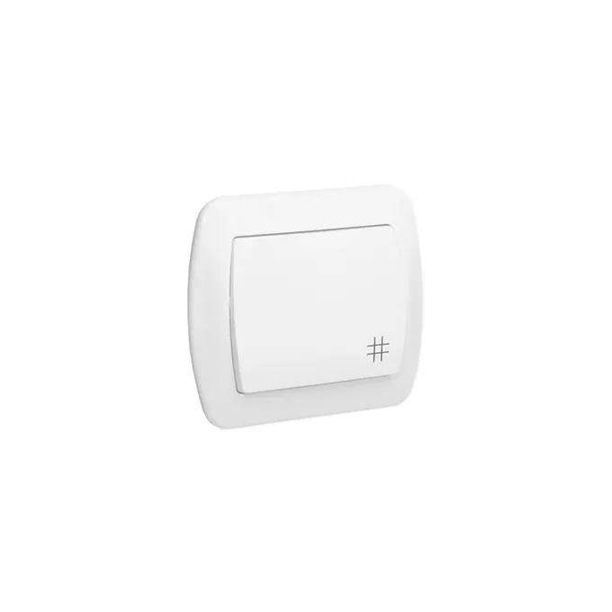 Biały łącznik krzyżowy Simon Akord 10AX AW7/11 z symbolem #, idealny do nowoczesnych instalacji elektrycznych.