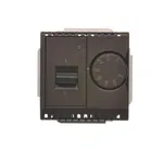 Czekoladowy regulator temperatury z czujnikiem wewnętrznym Simon Basic BMRT10W.02/47 z pokrętłem regulacji i przełącznikiem.