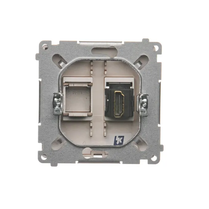 Gniazdo HDMI pojedyncze Czekoladowy Simon Basic - BMGHDMI.01/47, widok od tyłu z mechanizmem montażowym.