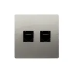 Gniazdo RJ45 kat. 5e i RJ11 w kolorze satynowym, seria Simon Basic, producent Kontakt-Simon.