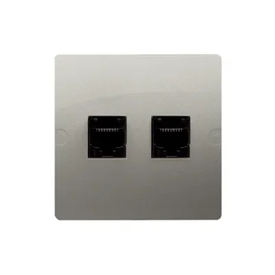 Gniazdo RJ45 kat. 5e i RJ11 w kolorze satynowym, seria Simon Basic, producent Kontakt-Simon.