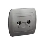 Gniazdo antenowe R-TV końcowe Simon Akord w kolorze aluminium metalizowanym, z dwoma wejściami.