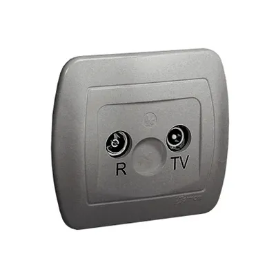 Gniazdo antenowe R-TV końcowe Simon Akord w kolorze aluminium metalizowanym, z dwoma wejściami.