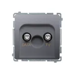 Gniazdo antenowe TV-DATA Simon Basic w kolorze srebrny mat z dwoma wejściami: DATA i TV. Produkt na białym tle.