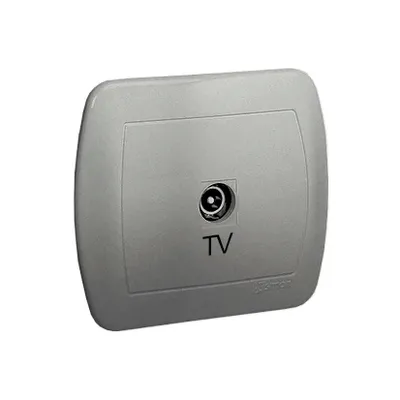 Gniazdo antenowe pojedyncze końcowe Simon Akord AAK3/26 w kolorze aluminium metalizowanym, z oznaczeniem TV.