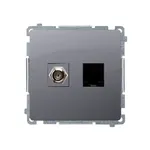 Gniazdo antenowe typu F i RJ45 kat. 6, srebrny mat, Simon Basic BMAFRJ45.01/43