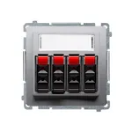 Gniazdo głośnikowe 4-krotne Stal Inox Simon Basic z czerwonymi zaciskami, idealne do instalacji audio.