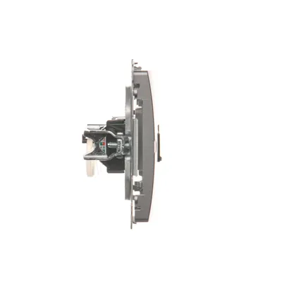 Gniazdo komputerowe RJ45 kat.6 Simon Basic Stal Inox BM61.01/21, widok z boku na mechanizm montażowy.