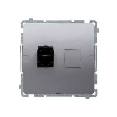 Gniazdo komputerowe RJ45 kat.6 ekranowane Stal Inox Simon Basic BM61E.01/21 z czarnym portem.