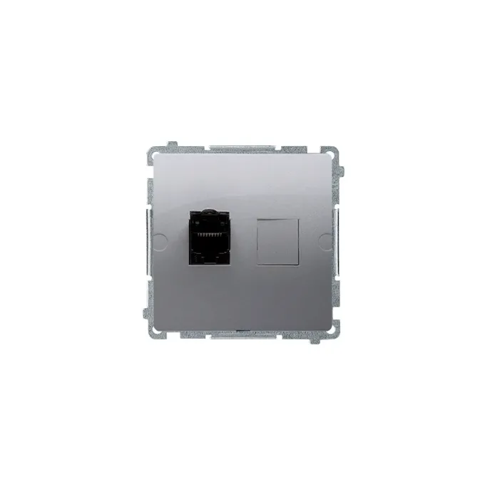 Gniazdo komputerowe RJ45 kat.6 ekranowane Stal Inox Simon Basic BM61E.01/21 z czarnym portem.