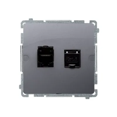 Gniazdo komputerowe podwójne RJ45, kat.6, ekranowane Srebrny mat Simon Basic - BM62E.01/43