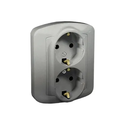 Gniazdo podwójne z uziemieniem Schuko Simon Akord w kolorze aluminium metalizowanym, AGSz2/26.