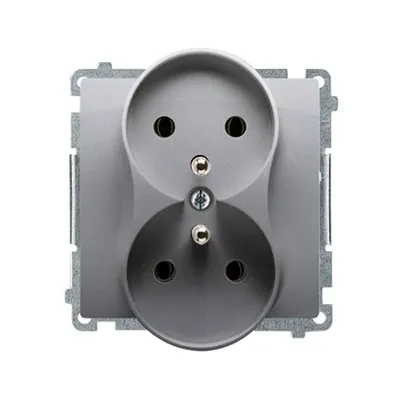 Gniazdo podwójne z uziemieniem i przesłonami Stal Inox Simon Basic - BMGZ2Mz.01/21 marki Kontakt-Simon