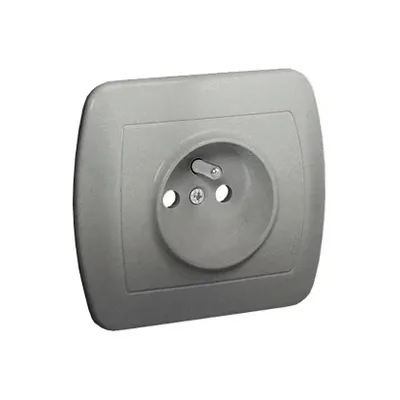 Gniazdo pojedyncze z uziemieniem Simon Akord AGZ1e/26 w kolorze aluminium metalizowanym, z przesłoną i śrubami mocującymi.