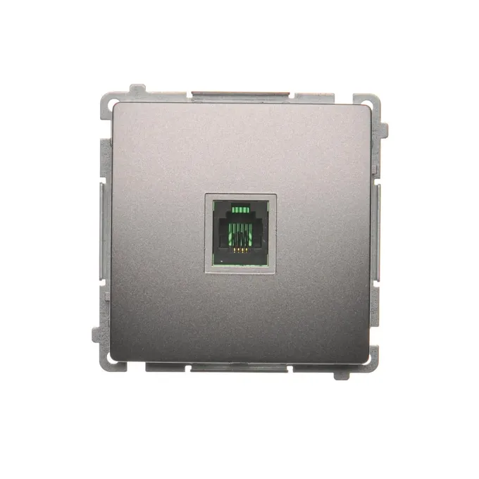 Gniazdo telefoniczne pojedyncze RJ11 Stal Inox Simon Basic - BMTU.01/21, producent Kontakt-Simon. Produkt na białym tle.
