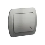 Łącznik schodowy Simon Akord 10AX, metalizowany aluminium, z symbolem schodów. Model AW6/26.