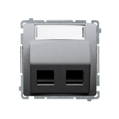 Podwójna skośna pokrywa gniazd teleinformatycznych na keystone Stal Inox Simon Basic BMGKS2P.01/21 z dwoma portami USB.