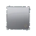 Przycisk zwierny dzwonek 16AX Stal Inox Simon Basic BMD1A.01/21 z symbolem dzwonka.