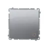 Przycisk zwierny dzwonek 16AX Stal Inox Simon Basic BMD1A.01/21 z symbolem dzwonka.