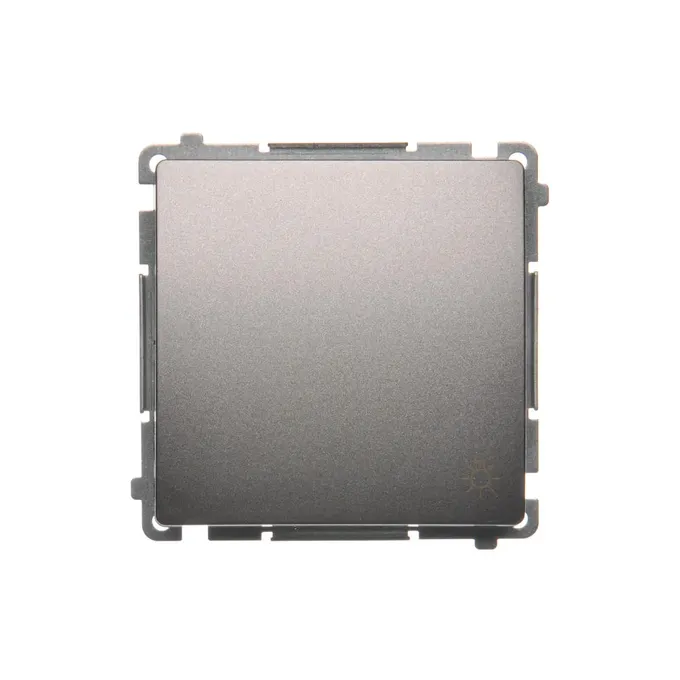 Przycisk zwierny "światło" 16AX Stal Inox Simon Basic - BMS1A.01/21 producenta Kontakt-Simon, z symbolem słońca.