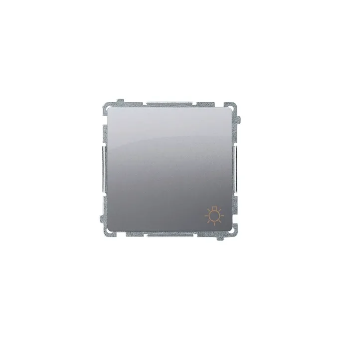 Przycisk zwierny "światło" 16AX Stal Inox Simon Basic BMS1A.01/21 z symbolem żarówki, producent Kontakt-Simon.
