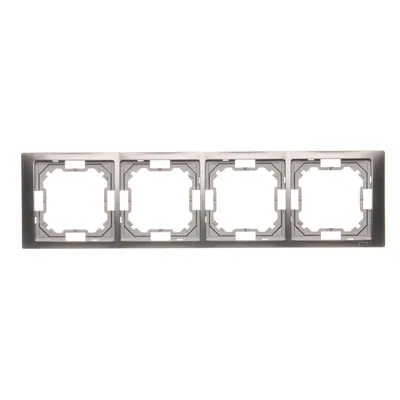 Ramka poczwórna Simon Basic NEOS ze stali nierdzewnej w kolorze inox, przeznaczona do montażu czterech modułów.