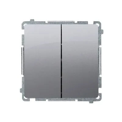 Podwójny łącznik schodowy Simon Basic 10AX w kolorze stal inox, model BMW6/2.01/X/21, bez piktogramu.