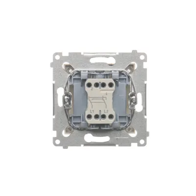 Tył łącznika krzyżowego Simon 54 DW7.01/X/41 w kolorze kremowym, widoczne zaciski śrubowe i oznaczenia L1, L2, 2, 4.