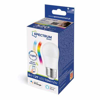 Żarówka LED Wi-Fi ściemnialna kulka 5W E27 BT RGBW CCT DIMM Spectrum SMART - WOJ+14515