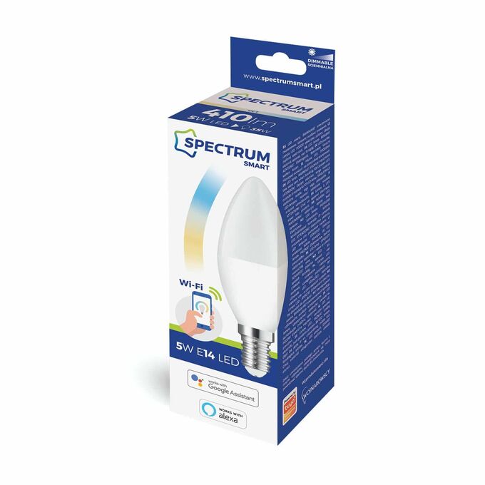 Żarówka LED Wi-Fi ściemnialna świeczka 5W E14 CCT DIMM Spectrum SMART - WOJ+14413