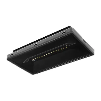 Czarna oprawa ewakuacyjno-awaryjna LED Intelight VELLA ECO SO 125 M 3h MT IP65 z widocznym rzędem diod LED.