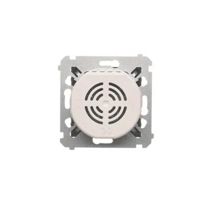 Dzwonek elektroniczny Simon 54 DDT1.01/49 w kolorze białym z czarną maskownicą, zasilany napięciem 8-12V.
