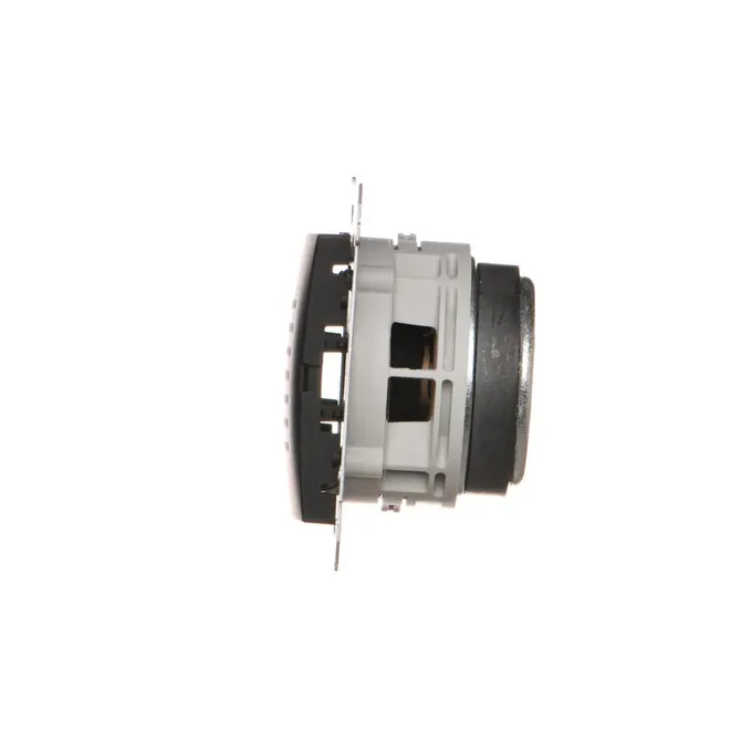 Głośnik 2W 16 ohm Simon 54 w kolorze czarnym matowym, widok z boku, prezentujący mechanizm mocowania i membranę.